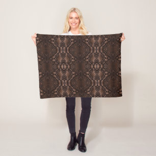 Baroque Faux Leather Brown Pattern Fleece Deken