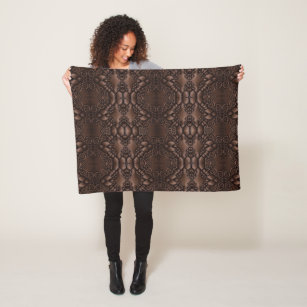 Baroque Faux Leather Brown Pattern Fleece Deken