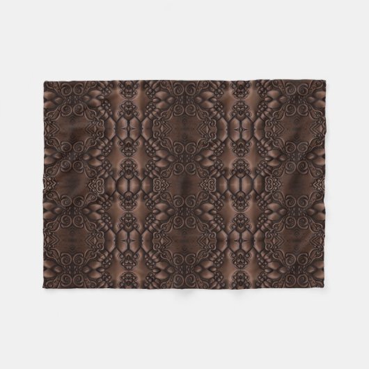 Baroque Faux Leather Brown Pattern Fleece Deken (Voorkant (Horizontaal))