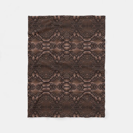Baroque Faux Leather Brown Pattern Fleece Deken (Voorkant)
