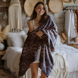 Baroque Faux Leather Brown Pattern Fleece Deken