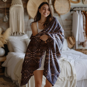 Baroque Faux Leather Brown Pattern Fleece Deken