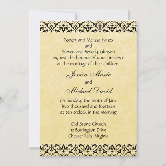 Baroque Filigree Lace Wedding Invitation Kaart (Voorkant)