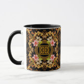 Baroque Floral Black Gold Pink Mok (Links)