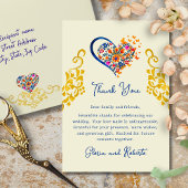 Baroque Floral Heart & Gold Mexican Wedding  Bedankkaart