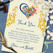 Baroque Floral Heart & Gold Mexican Wedding  Bedankkaart