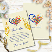 Baroque Floral Heart & Gold Mexican Wedding  Bedankkaart