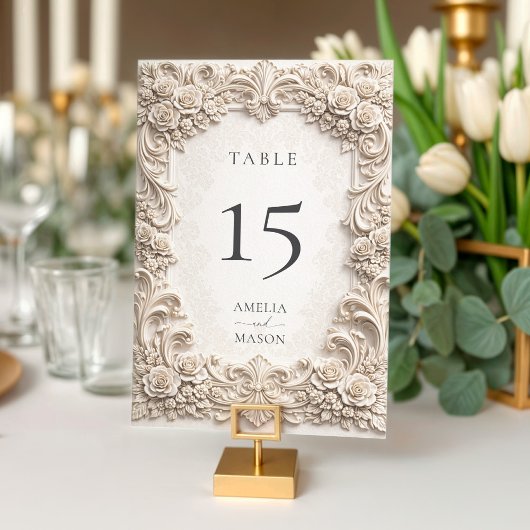  Baroque Floral Ornate Ivory Wedding Table Card Kaart