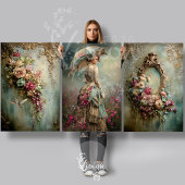 Baroque French Woman, Bird & Floral, Matching Art  Inpakpapier Vel