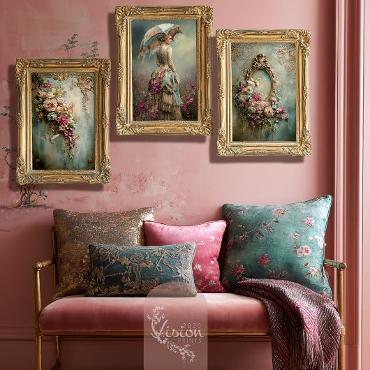 Baroque French Woman, Bird & Floral, Matching Art  Inpakpapier Vel