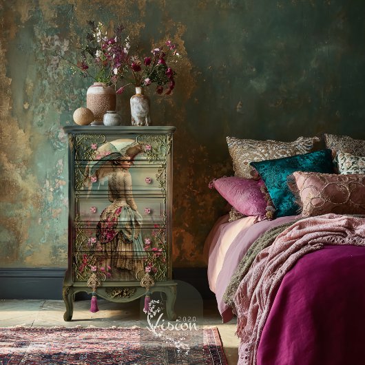 Baroque French Woman, Bird & Floral, Matching Art Inpakpapier Vel