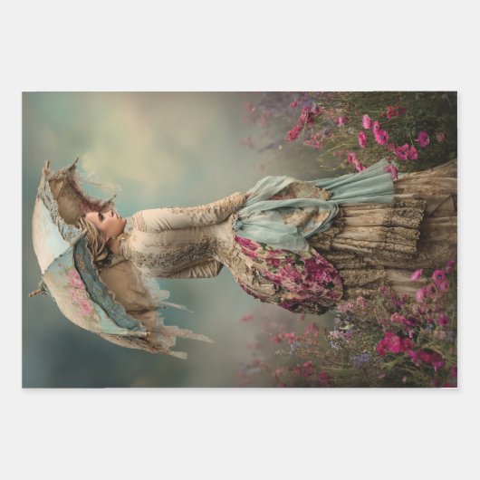 Baroque French Woman, Bird & Floral, Matching Art Inpakpapier Vel (Voorkant)