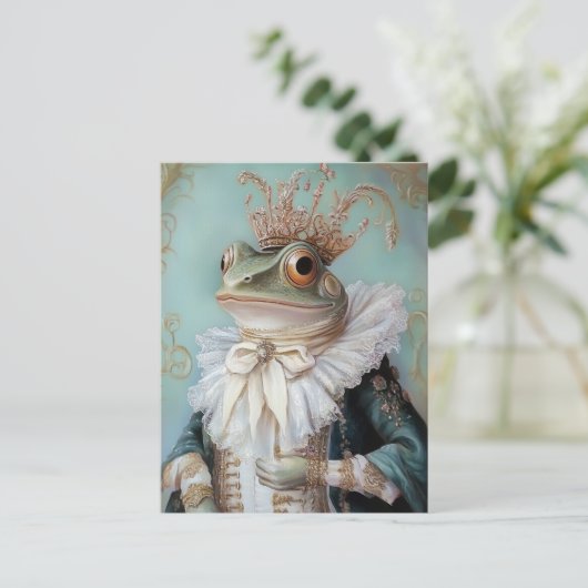 Baroque Frog Royal King Portrait Design Briefkaart (Staand voorkant)