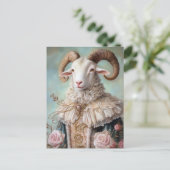 Baroque Goat Royal Blue Gold Design Briefkaart (Staand voorkant)