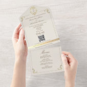 Baroque Gold All In One Wedding Invite + Menu All In One Uitnodiging (Afscheurbaar)