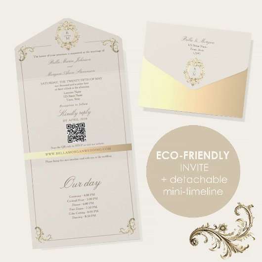 Baroque Gold All In One Wedding Invite + Timeline Uitnodiging