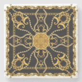 Baroque Gold Ornamental Chain Pattern on Black Stenen Onderzetter (Voorkant)