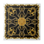 Baroque Gold Ornamental Chain Pattern on Black Tegeltje (Voorkant)