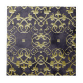Baroque Gold Vourish Ornamies op Paarse marmer Tegeltje (Voorkant)