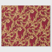  Baroque Golden Floral Damask Red Velvet Cadeaupapier (Vlak)
