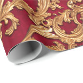  Baroque Golden Floral Damask Red Velvet Cadeaupapier (Rol Hoek)