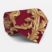  Baroque Golden Floral Damask Red Velvet Stropdas (Opgerold)