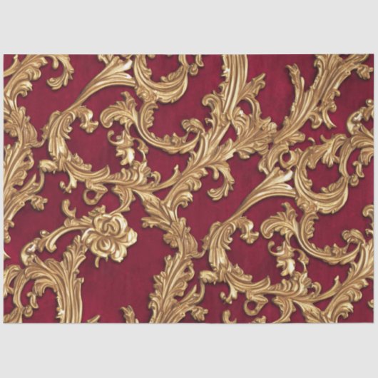  Baroque Golden Floral Damask Red Velvet Tissuepapier (Voorkant)