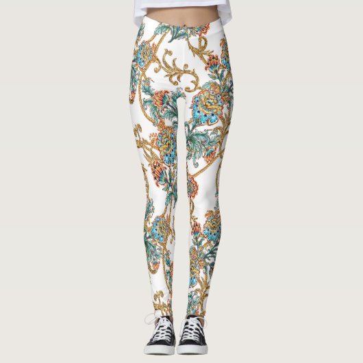 Baroque Golden Floral Elegant  Leggings (Voorkant)