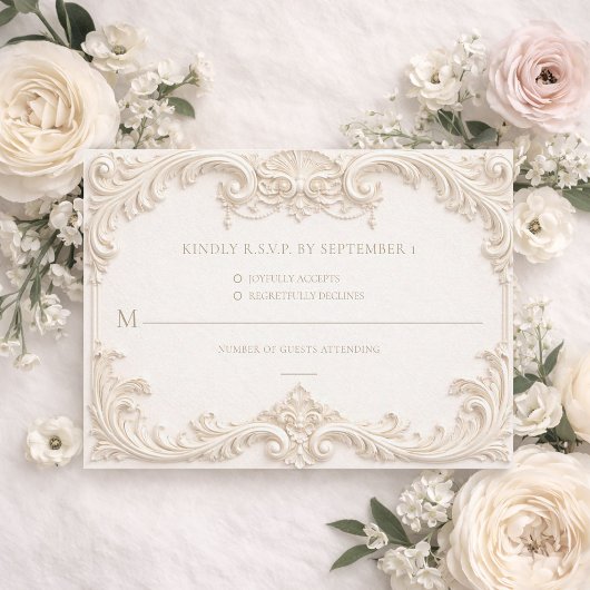 Baroque Ivory Elegant Wedding RSVP Card Kaartje