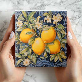 Baroque Lemon Botanical Ceramic Tile with Scrolls Tegeltje