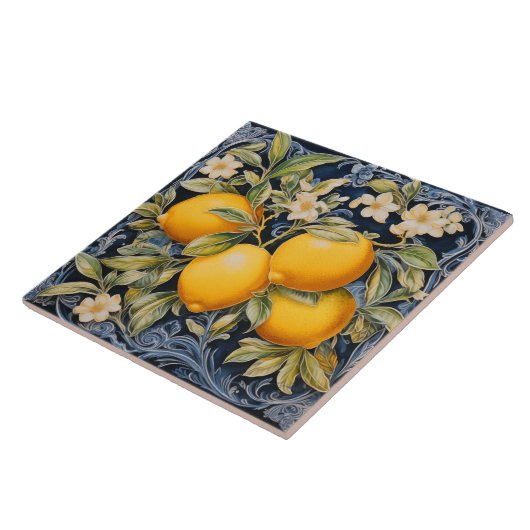 Baroque Lemon Botanical Ceramic Tile with Scrolls Tegeltje (Zijkant)