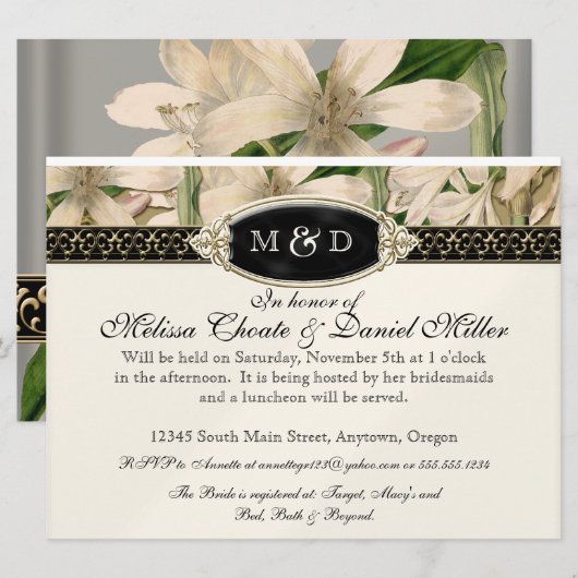 Baroque  Lily Gold Formal Couples Shower Kaart (Voorkant / Achterkant)