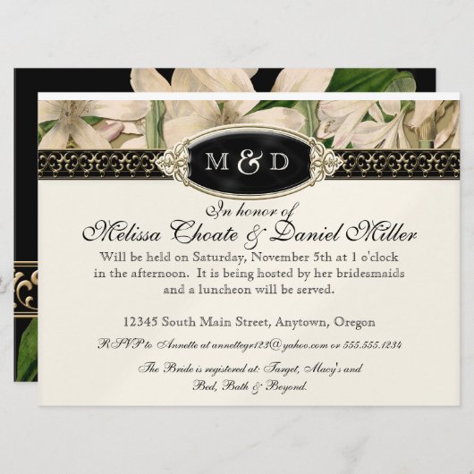 Baroque  Lily Gold Formal Couples Shower Kaart (Voorkant / Achterkant)