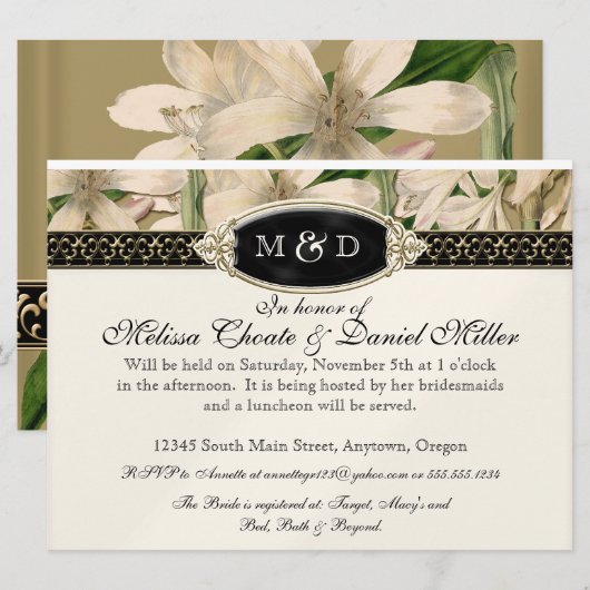 Baroque  Lily Gold Formal Couples Shower Kaart (Voorkant / Achterkant)