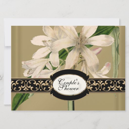 Baroque  Lily Gold Formal Couples Shower Kaart (Achterkant)