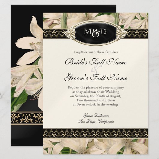 Baroque  Lily Gold Formal Elegant Wedding Kaart (Voorkant / Achterkant)