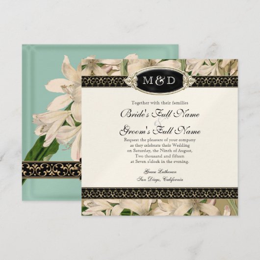 Baroque  Lily Gold Formal Elegant Wedding Kaart (Voorkant / Achterkant)