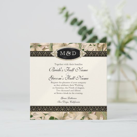 Baroque  Lily Gold Formal Elegant Wedding Kaart (Staand voorkant)
