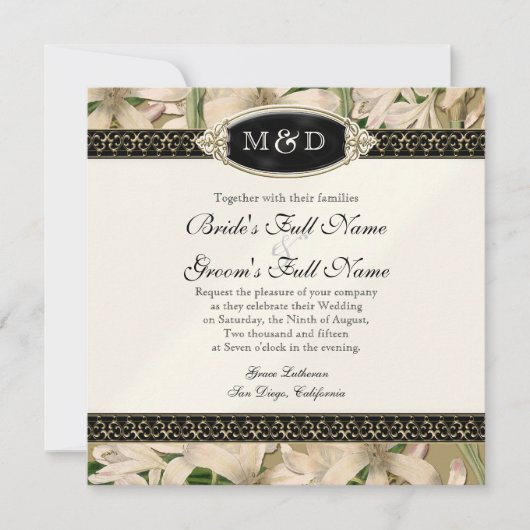 Baroque  Lily Gold Formal Elegant Wedding Kaart (Voorkant)
