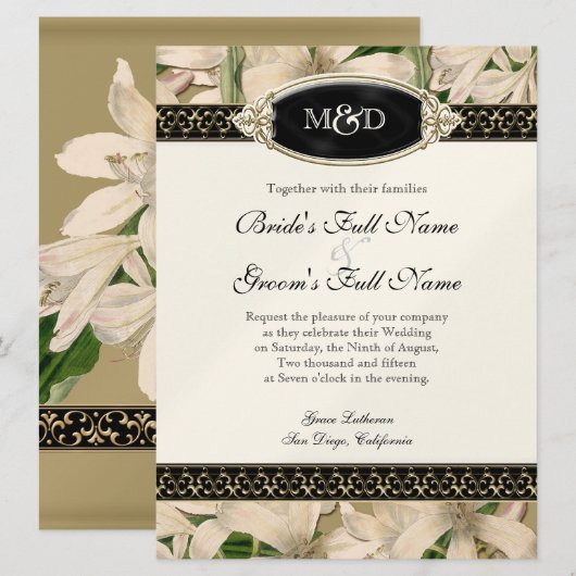 Baroque  Lily Gold Formal Elegant Wedding Kaart (Voorkant / Achterkant)