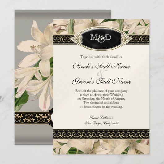 Baroque Lily Gold Formal Elegant Wedding Kaart (Voorkant / Achterkant)