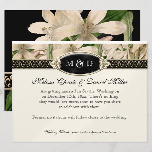 Baroque  Lily Gold Formal Save the Date Kaart (Voorkant / Achterkant)