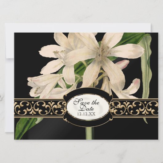 Baroque  Lily Gold Formal Save the Date Kaart (Achterkant)