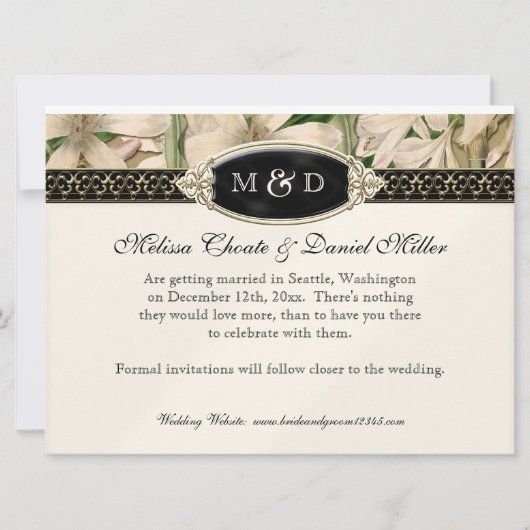 Baroque Lily Gold Formal Save the Date Kaart (Voorkant)