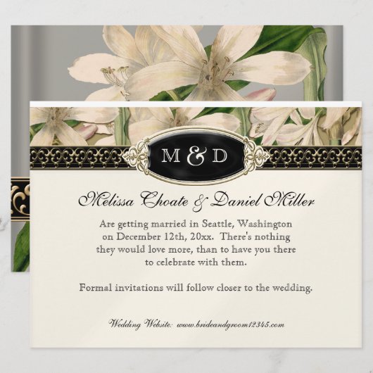 Baroque  Lily Gold Formal Save the Date Kaart (Voorkant / Achterkant)