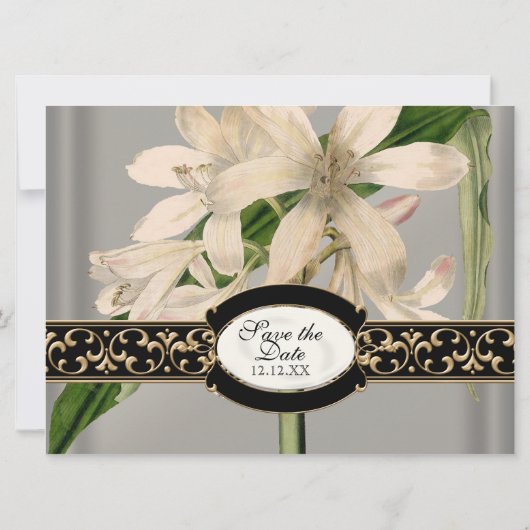 Baroque  Lily Gold Formal Save the Date Kaart (Achterkant)