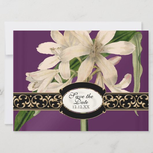 Baroque  Lily Gold Formal Save the Date Kaart (Achterkant)