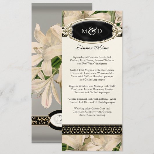 Baroque Lily Gold Formal Wedding Menu (Voorkant / Achterkant)