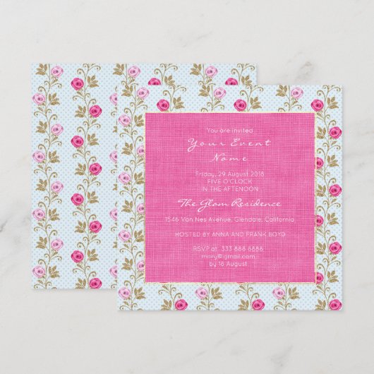 Baroque Marie Antoinette Floral Pastel Roze Kaart (Voorkant / Achterkant)