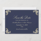 Baroque Navy Blue Gold Wedding Save The Date (Voorkant)